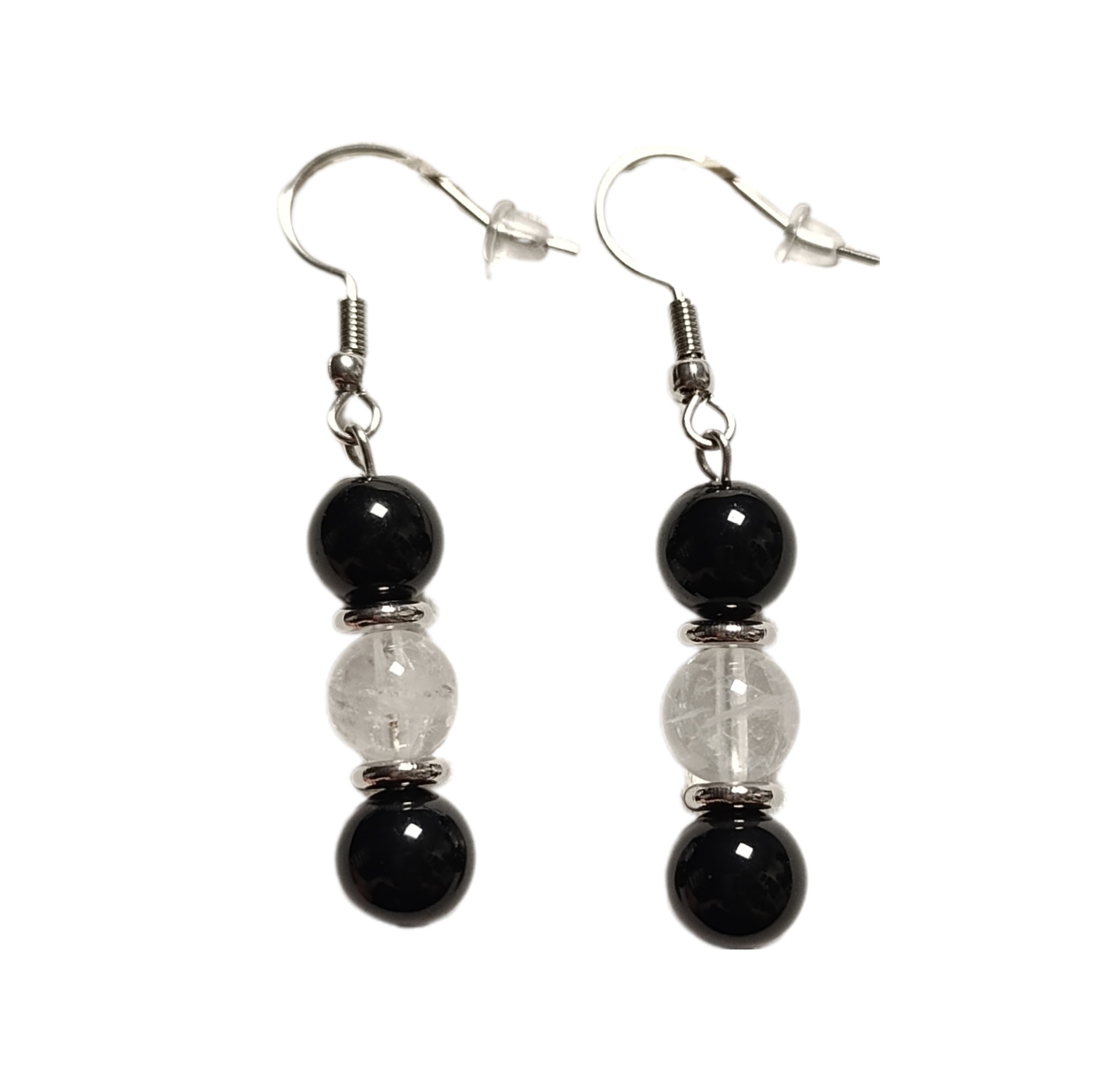VM Náušnice guličky 8mm Obsidián + Krištáľ