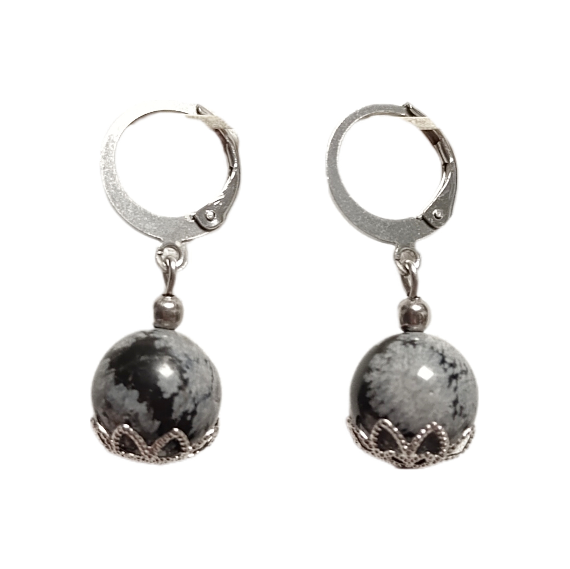 VM Náušnice 10mm+ozdoba Obsidián vločka