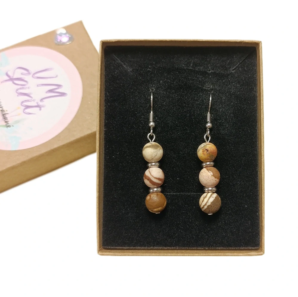 VM Náušnice 3x8mm Jaspis zebra hnedý matný