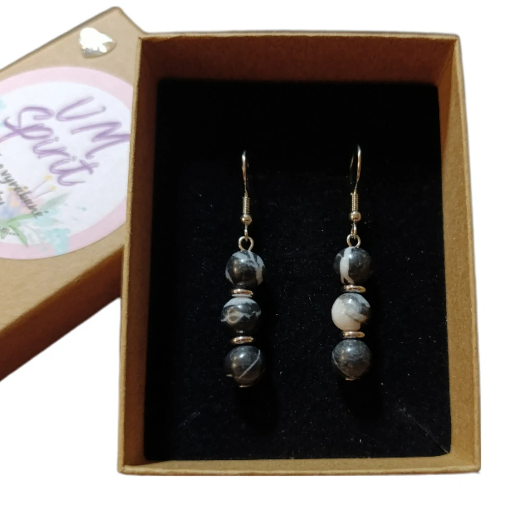 VM Náušnice 3x8mm Jaspis zebra čierno-biely