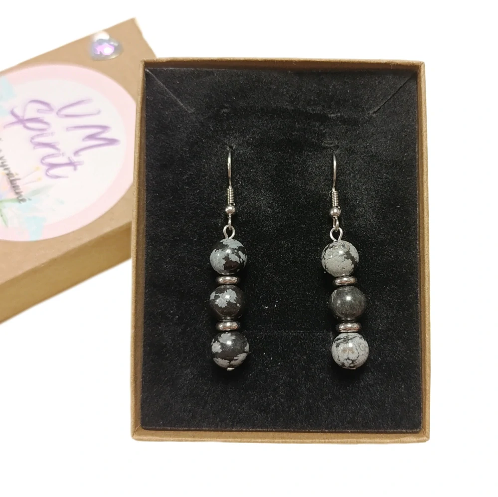 VM Náušnice 3x8mm Obsidián vločka