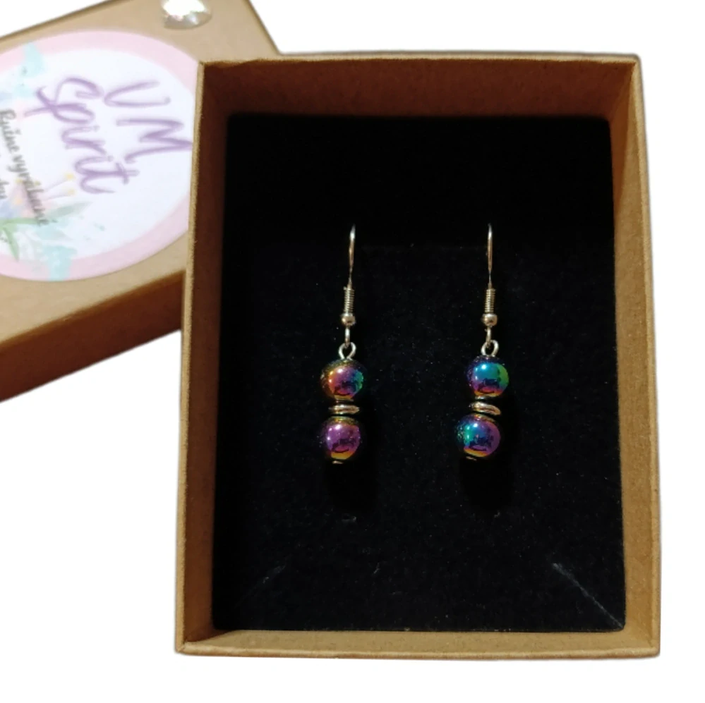 VM Náušnice 2x8mm Hematit dúhová aura