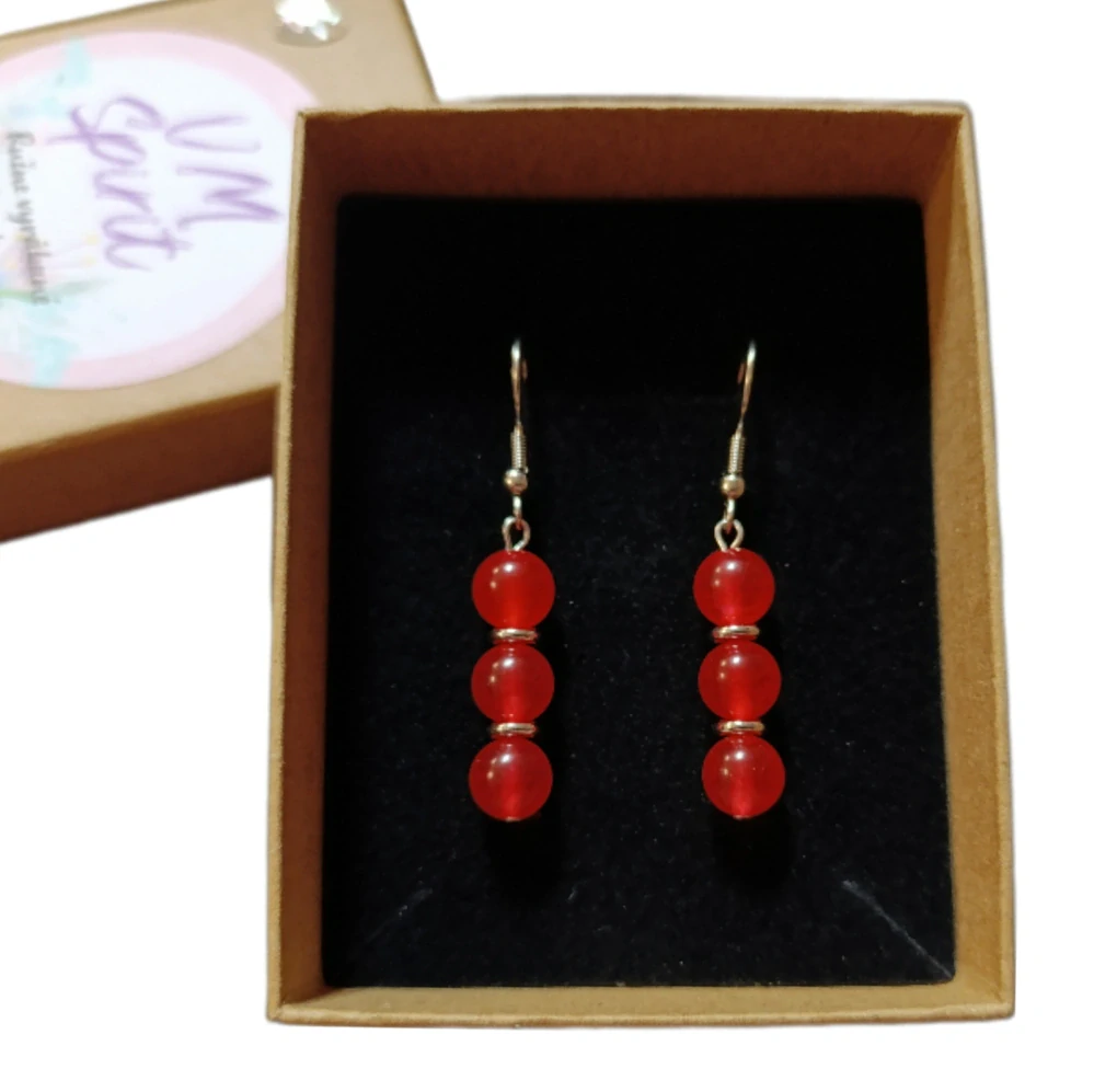 VM Náušnice 3x8mm Jadeit červený