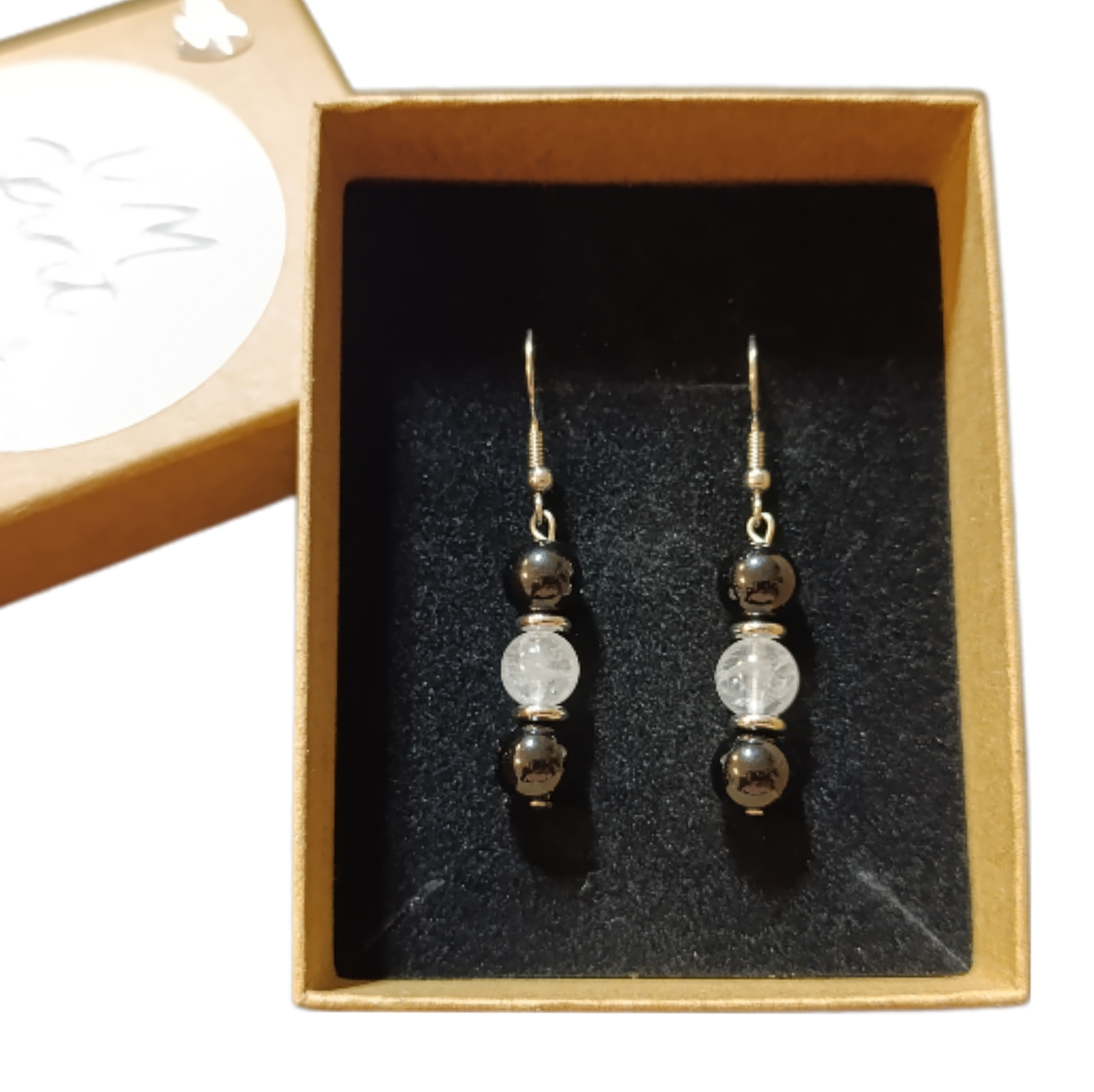 VM Náušnice guličky 8mm Obsidián + Krištáľ