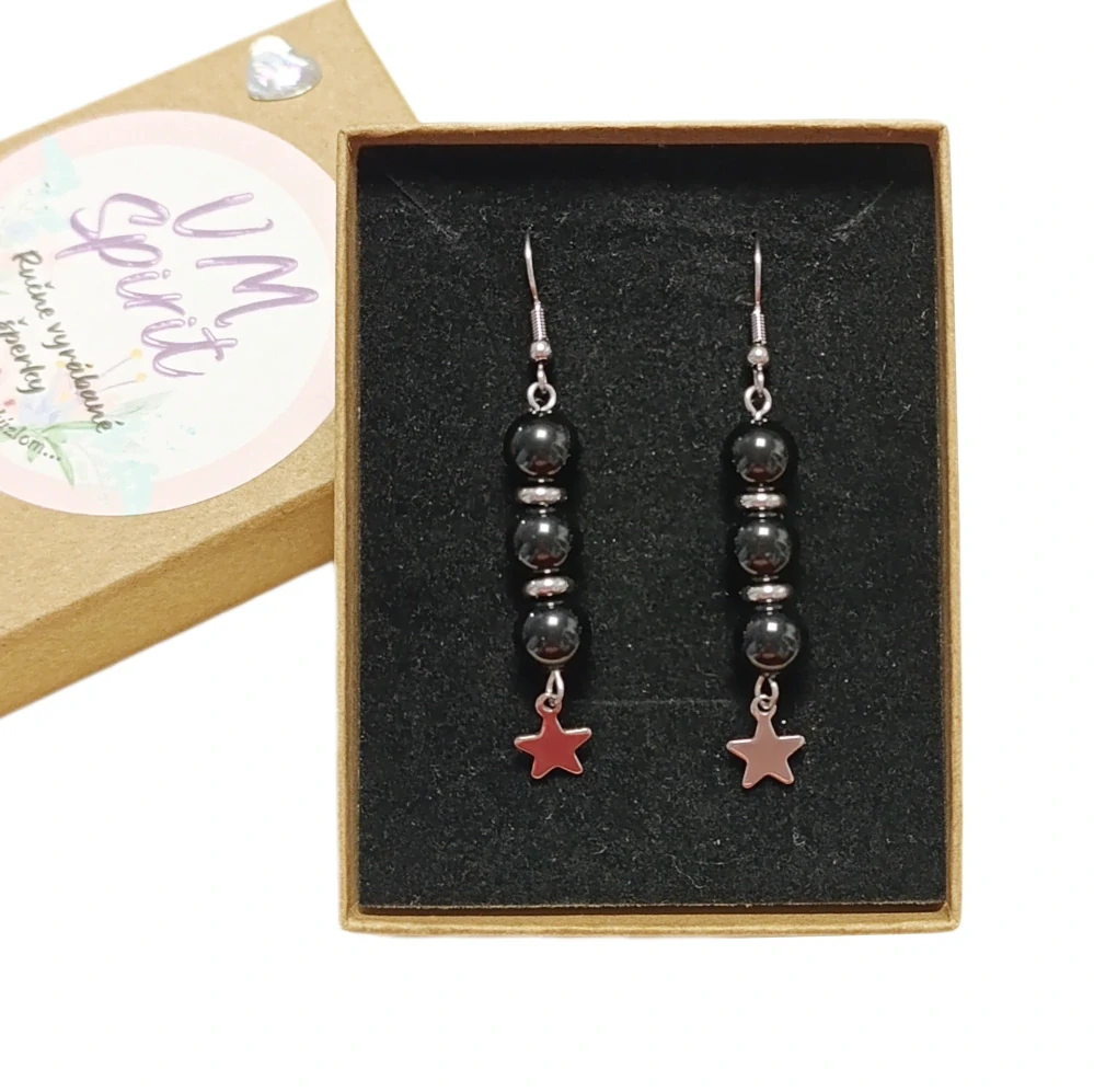 VM Náušnice 3x8mm Obsidián čierny Hviezda