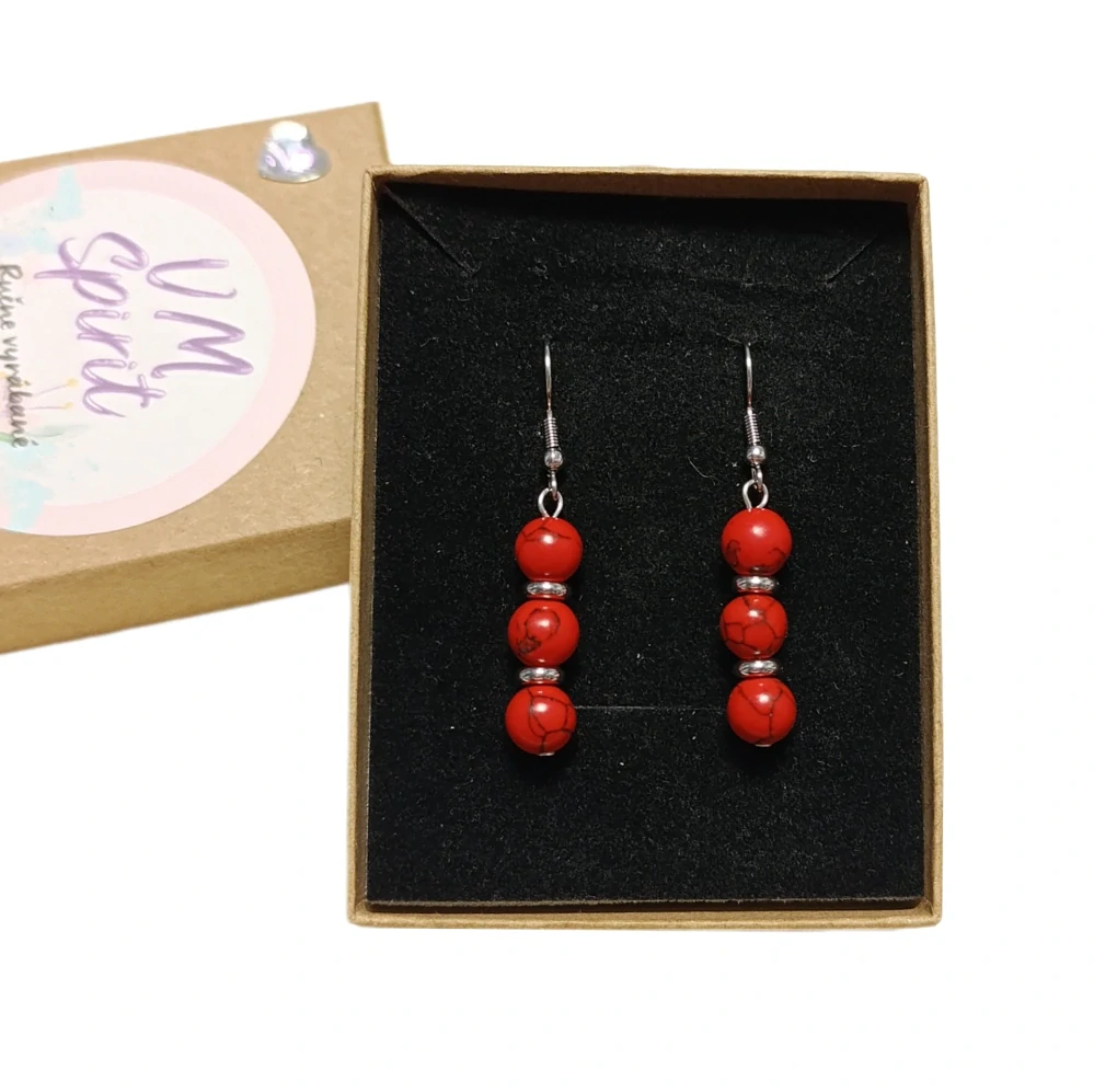 VM Náušnice 3x8mm Tyrkys červený synt.