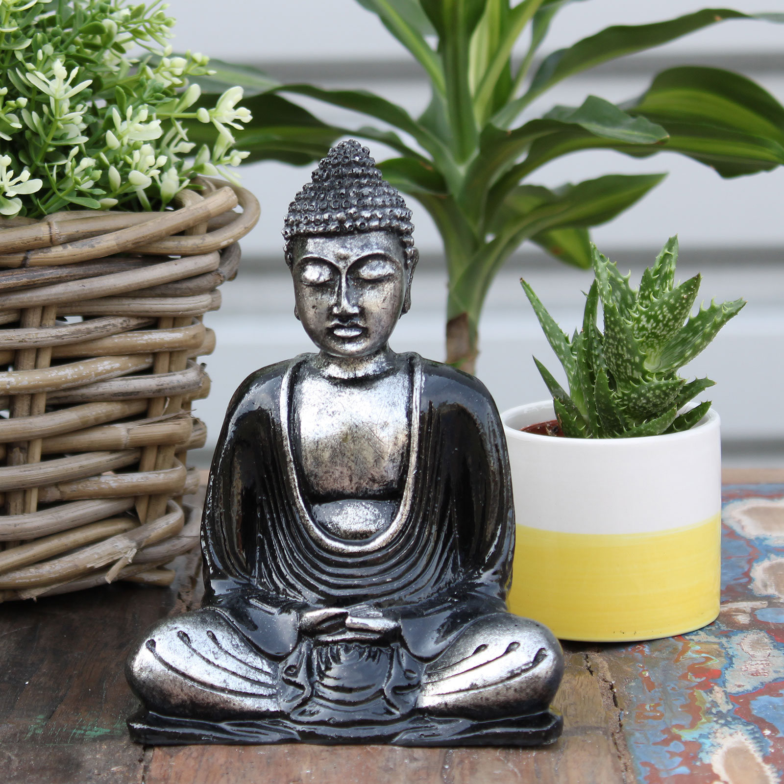 Soška Buddha (stredný) strieborná+čierna