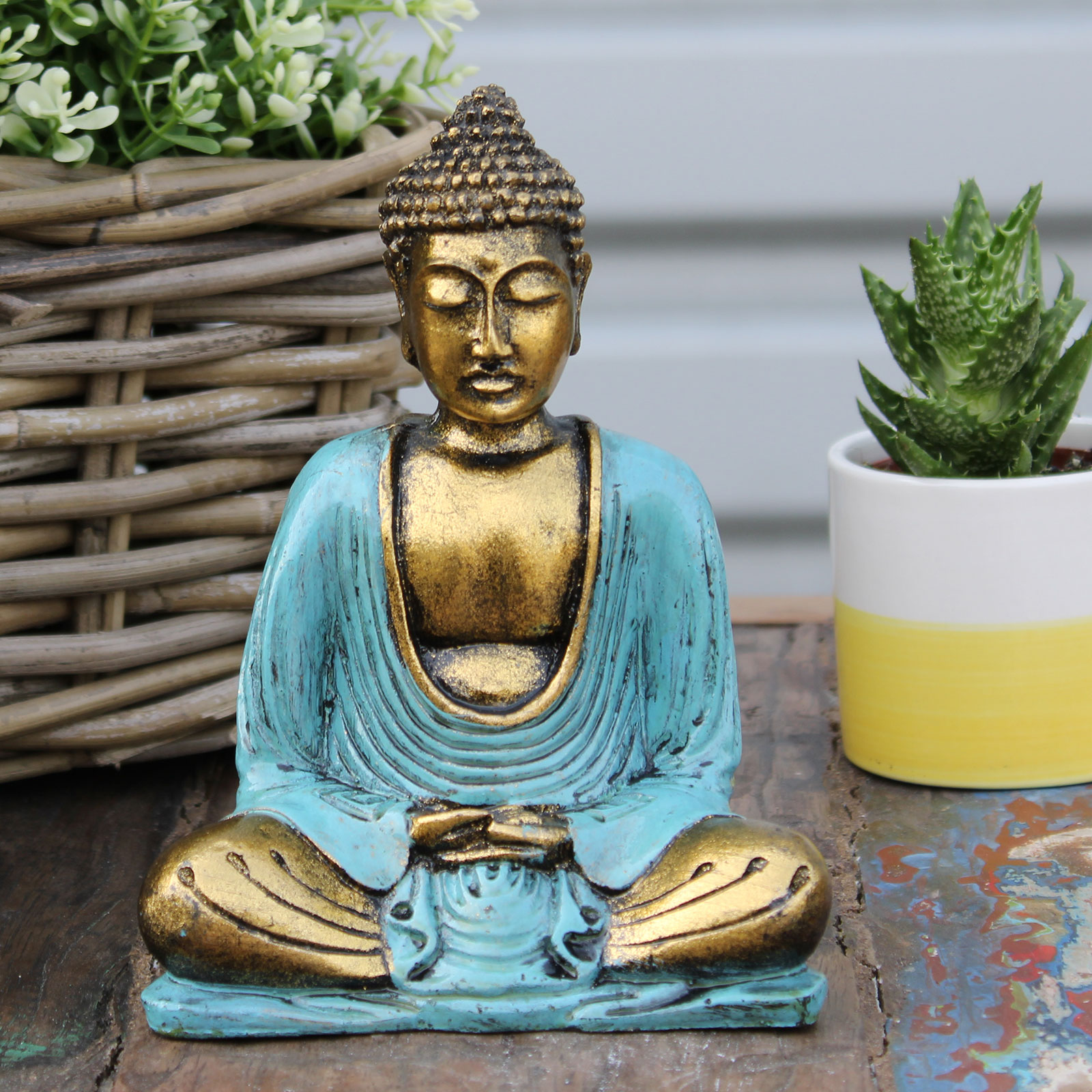 Soška Buddha (stredný) zlatá+modrá