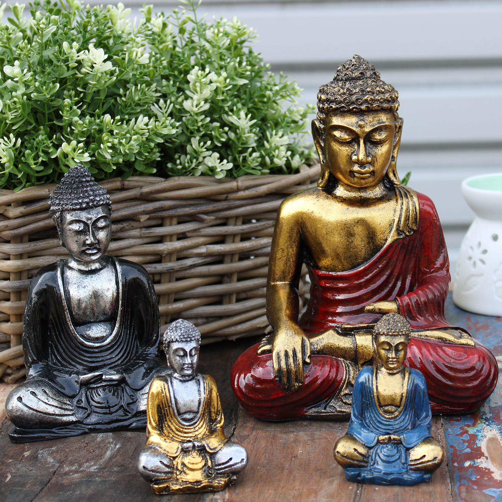 Soška Buddha (stredný) zlatá+modrá