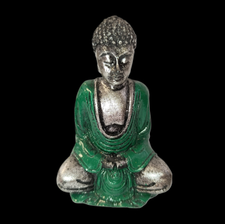Soška Buddha (malý) strieborná+zelená